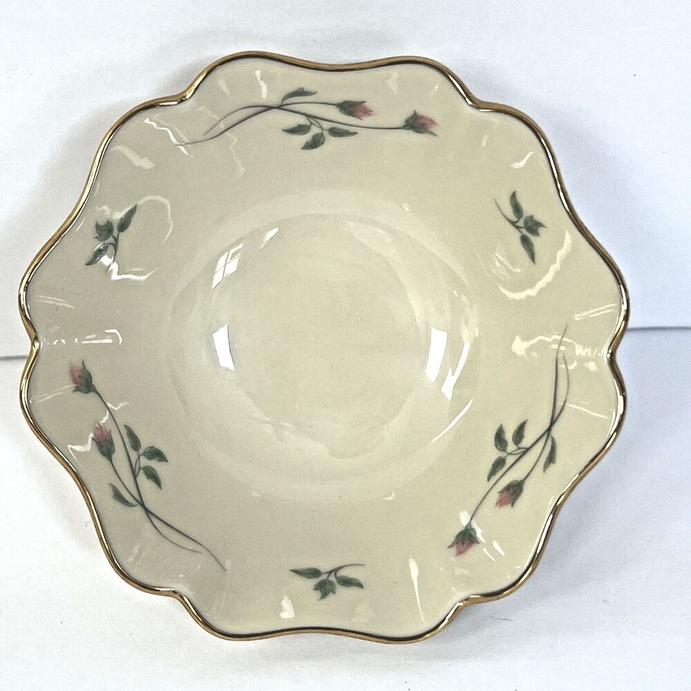 Lenox Rose Manor Bowl Dish Trinket Scalloped Gold Trim Ivory China USA 5.75"